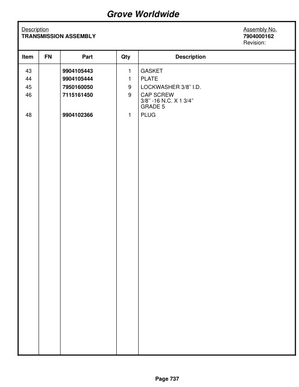 Grove RT990 Crane Parts Manual 76216 2003-3