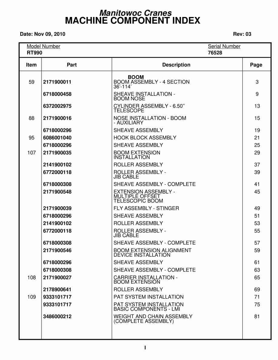 Grove RT990 Crane Parts Manual 76528 2010