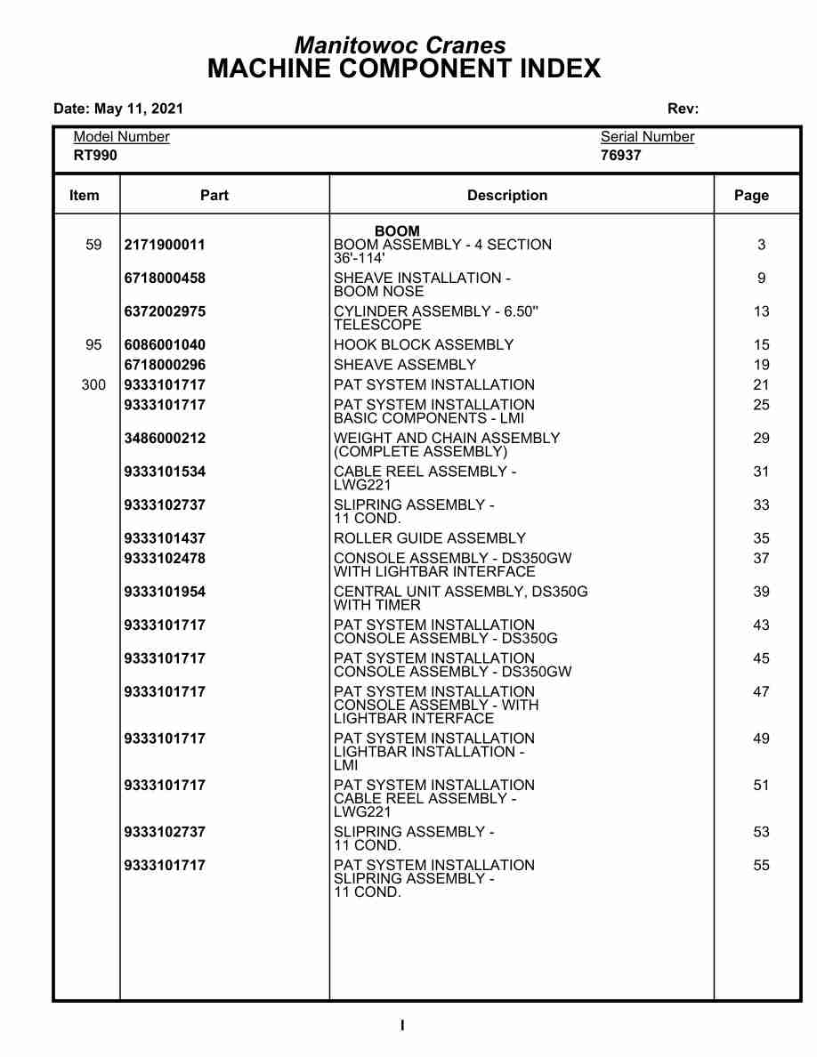Grove RT990 Crane Parts Manual 76937 2021