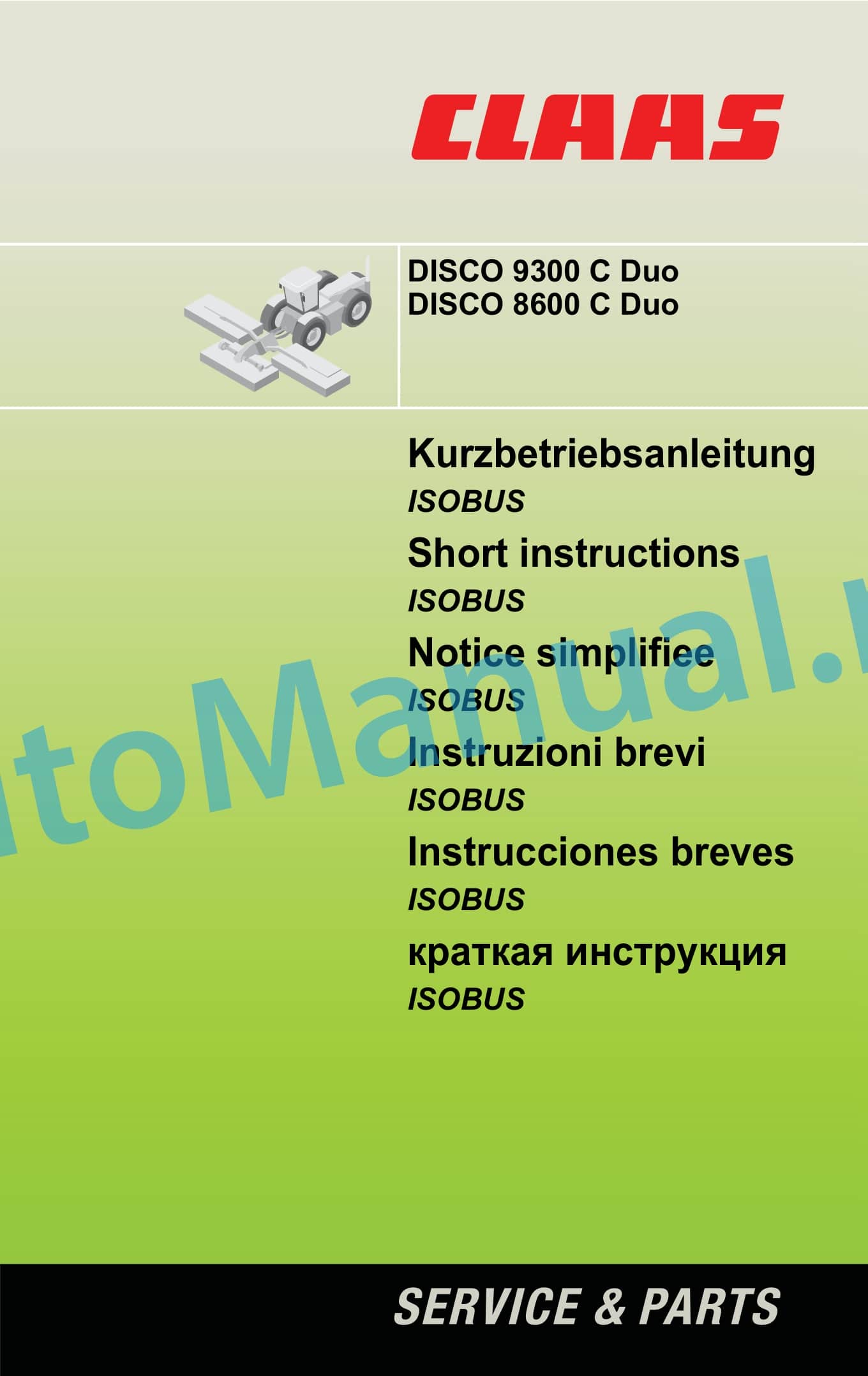 Claas DISCO 8600 C DUO (F58) Mowers Operator Manual DE 1 Claas DISCO 8600 C DUO (F58) Mowers Operator Manual DE