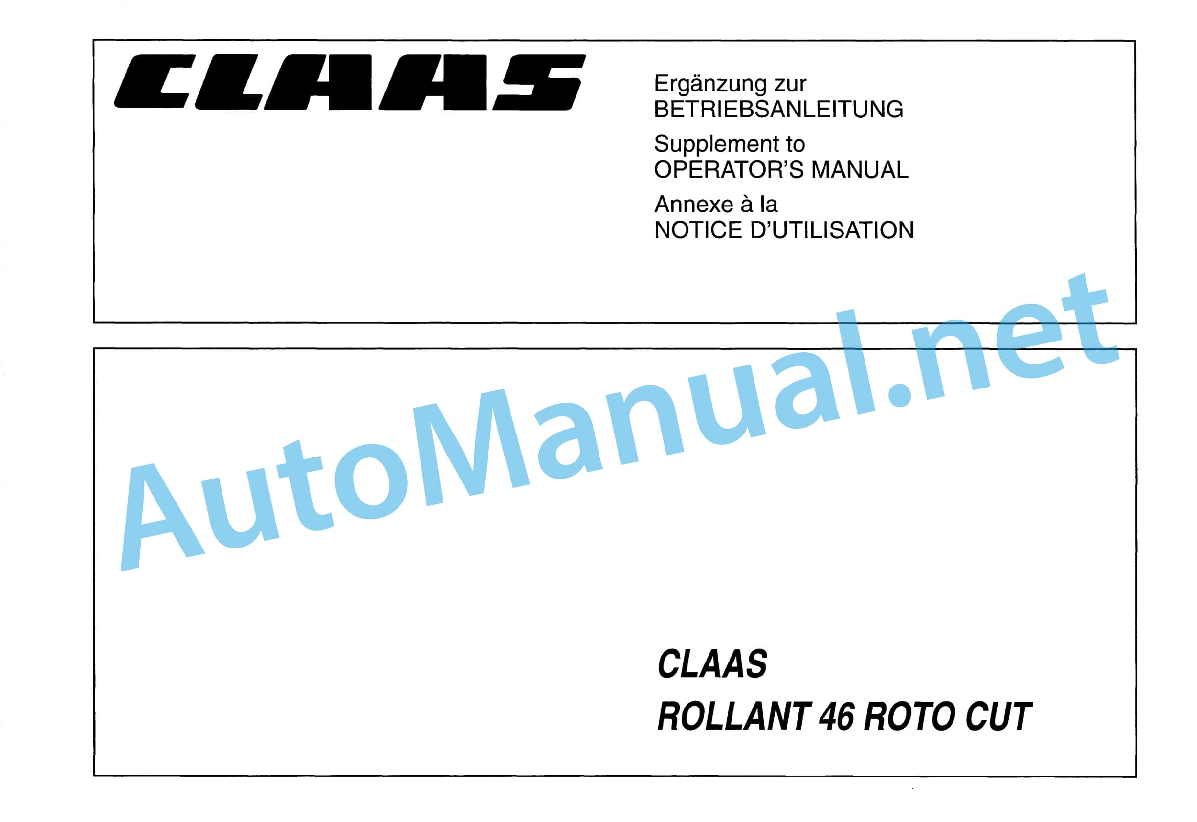 Claas ROLLANT 46 ROTO CUT (046) Baler Operator Manual DE 3 Claas ROLLANT 46 ROTO CUT (046) Baler Operator Manual DE - Image 3
