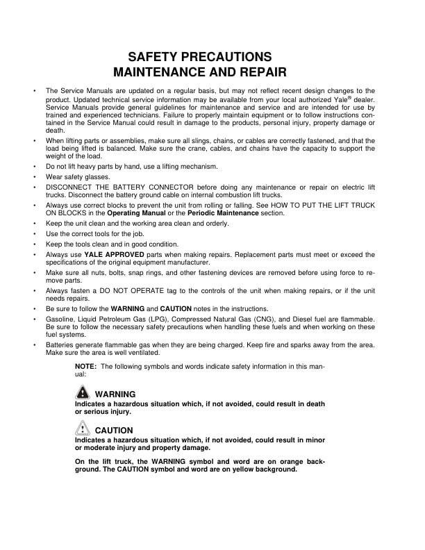 Yale A283 (MPC060VG, MPC080VG) Forklift Service Manual 3 Yale A283 (MPC060VG, MPC080VG) Forklift Service Manual - Image 3