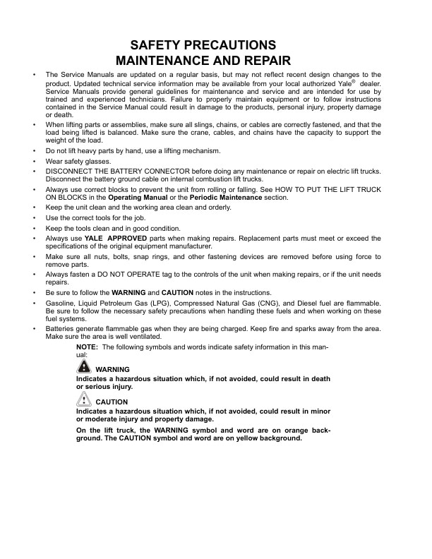 Alternative view of Yale A410 (ERP80VNL6, ERP80VNL9, ERP90VNL Europe) Forklift Service Manual