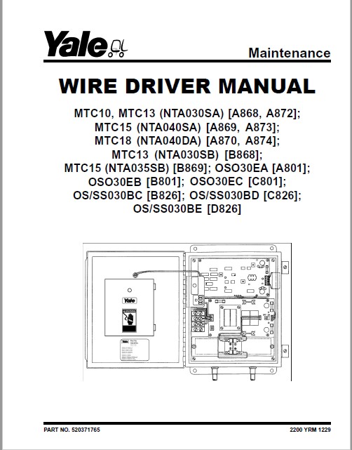 Yale A874 (NTA040DA) Forklift Service Manual