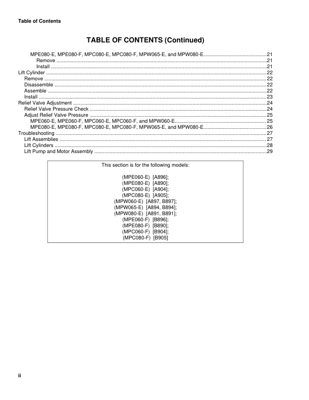 Alternative view of Yale A894 (MPW065E) Forklift Service Manual