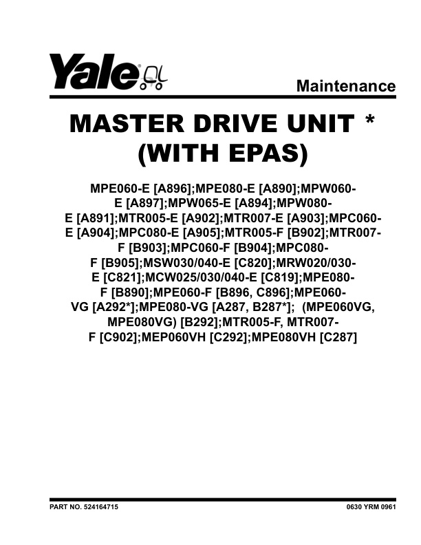 Alternative view of Yale A903 (MTR007-E) Forklift Service Manual