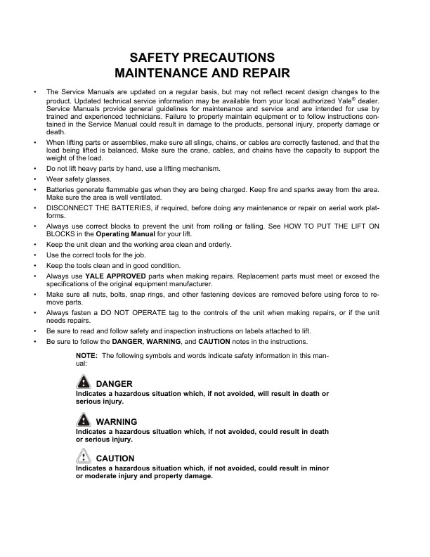 Alternative view of Yale A944 (AER020AA) Forklift Service Manual
