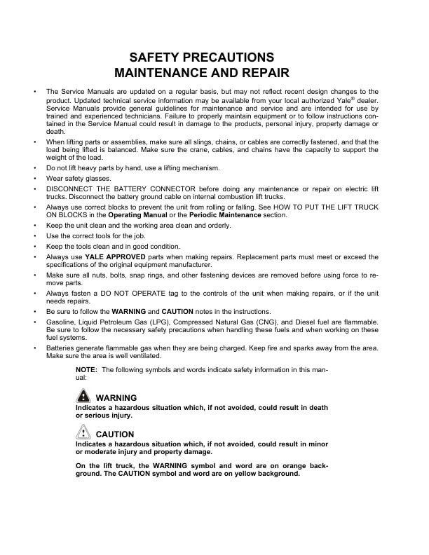 Alternative view of Yale B813 (GP MG) Forklift Service Manual
