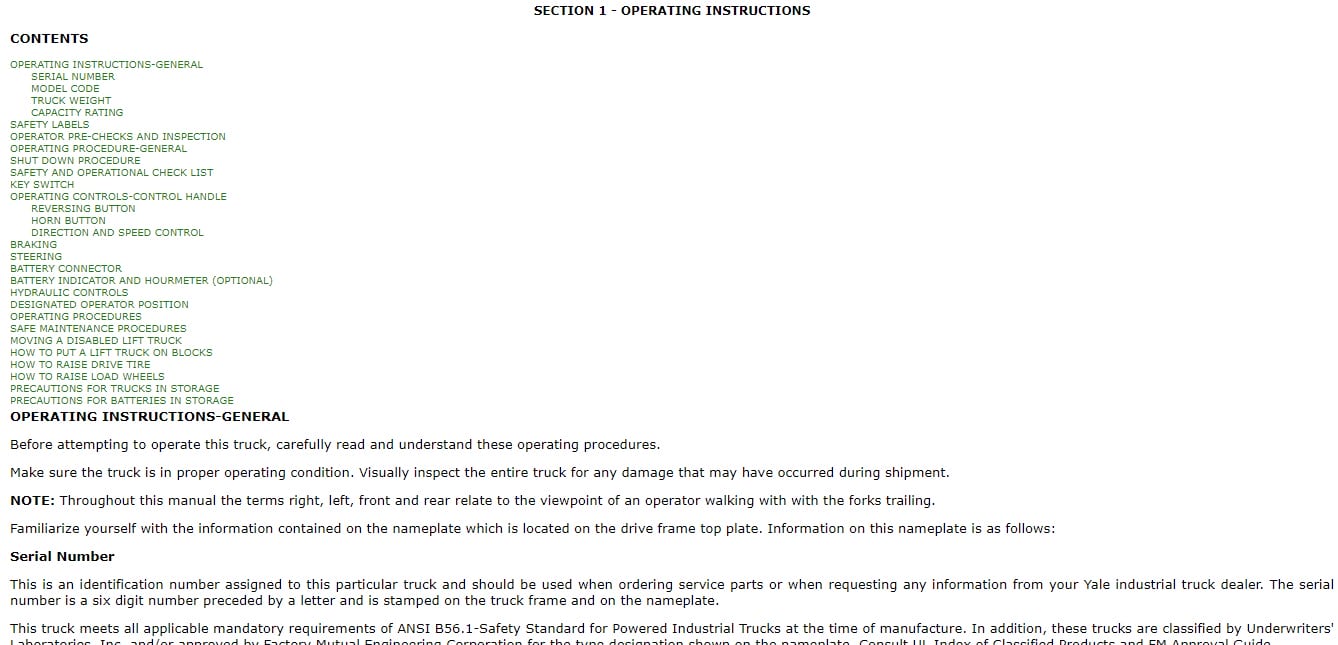 Yale B819 (MCW020-040LC) Forklift Service Manual
