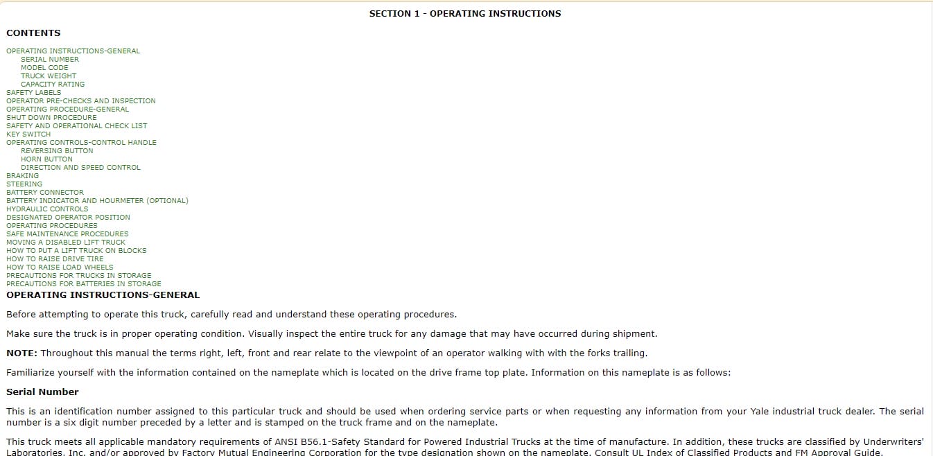 Yale B819 (MLW LCSC) Forklift Service Manual