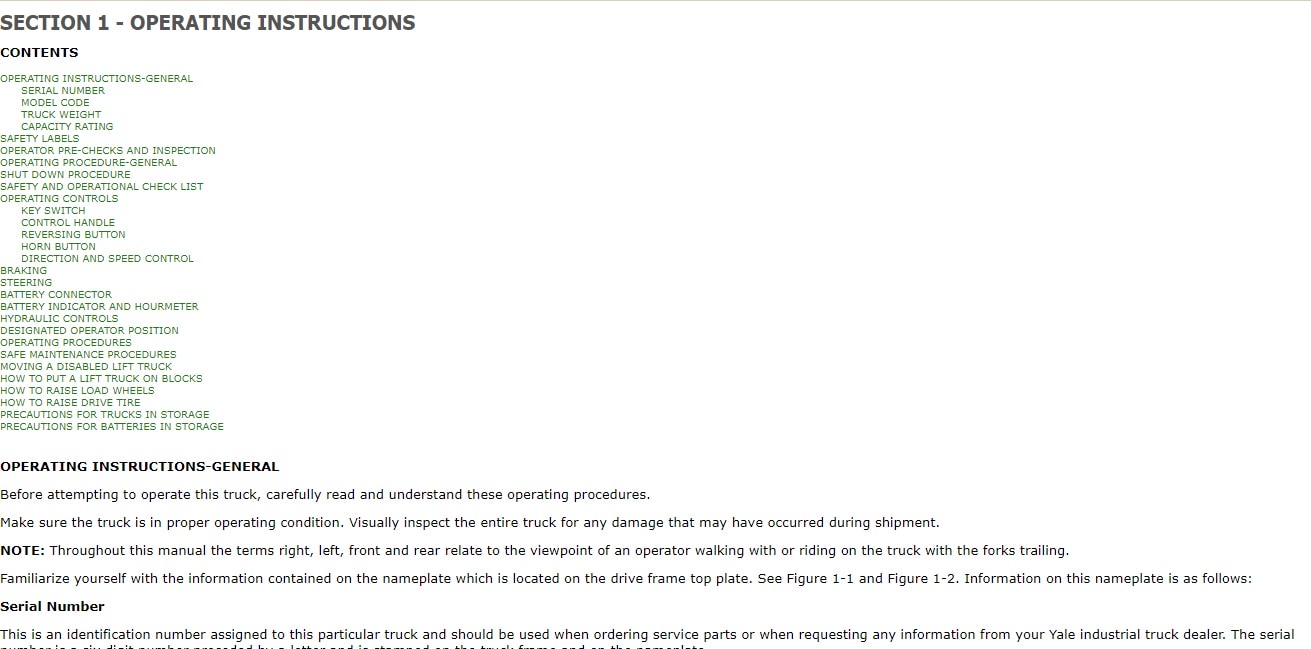Yale B820 (MSW020-040) Forklift Service Manual