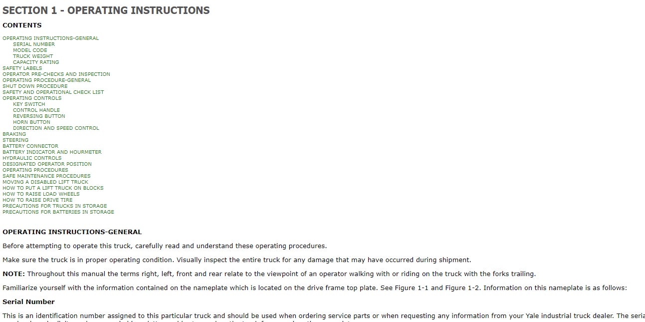 Yale B821 (MRW020-030) Forklift Service Manual