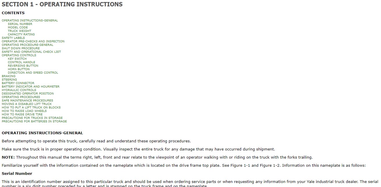 Yale B828 (MLW040-060) Forklift Service Manual