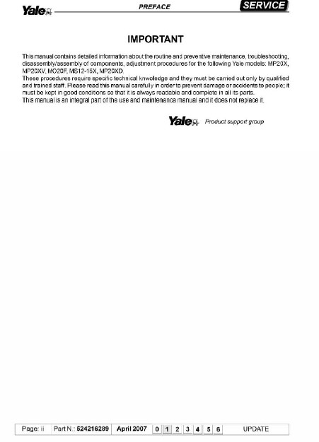 Alternative view of Yale C843 (MP20X) Forklift Service Manual
