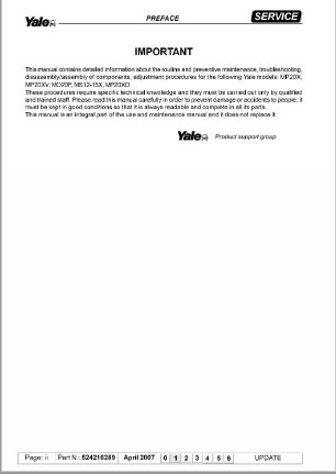 Yale C847 (MS12X, MS15X) Forklift Service Manual