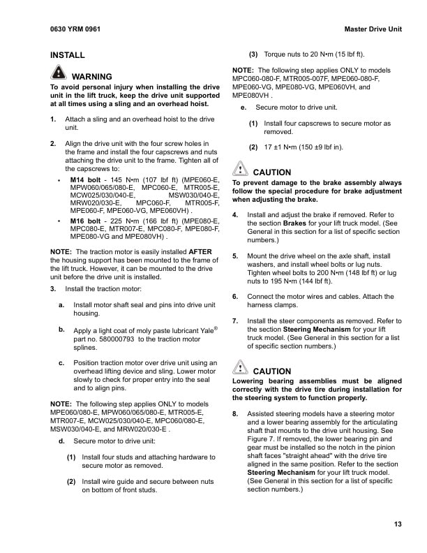 Alternative view of Yale C902 (MTR005-F, MTR007-F) Forklift Service Manual