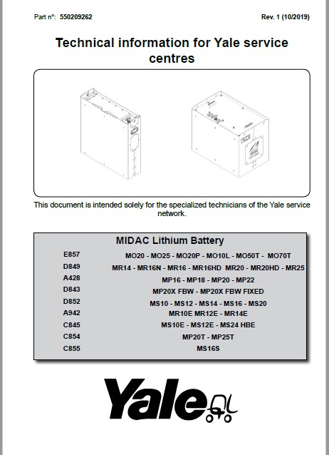 Alternative view of Yale D843 (MP20X FBW) Forklift Service Manual