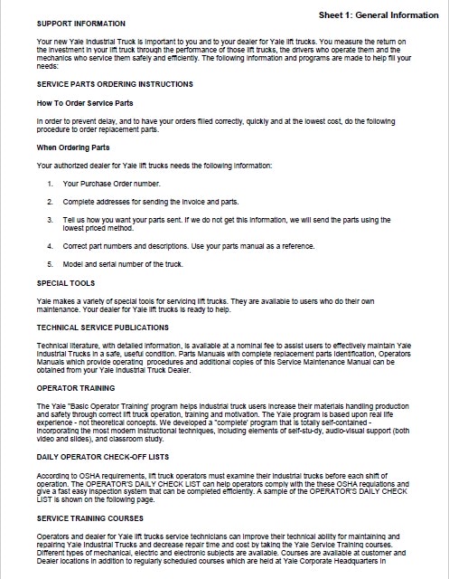 Yale E177 (GP TG) Forklift Service Manual