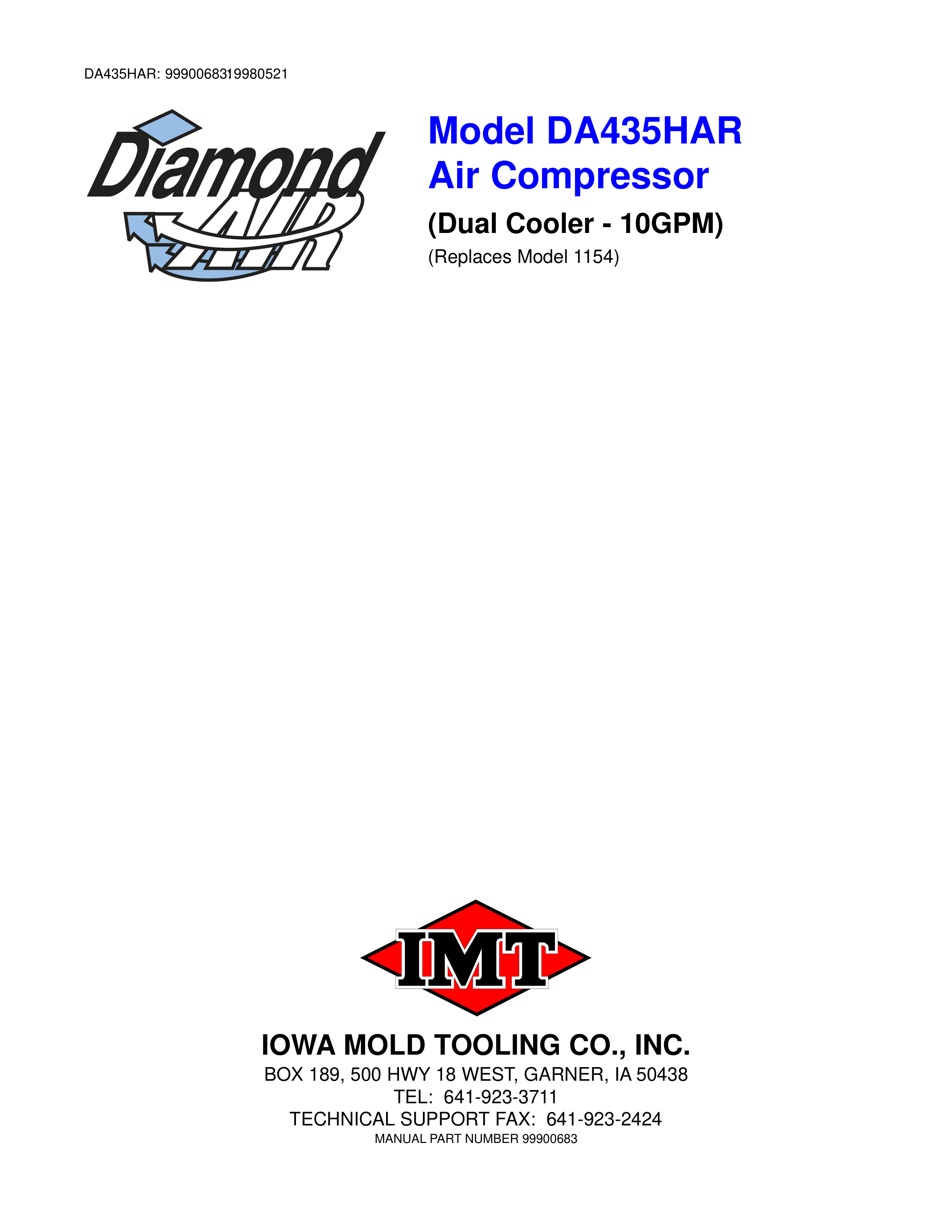 IMT Model DA435HAR Air Compressor Manual 99900683 19980521