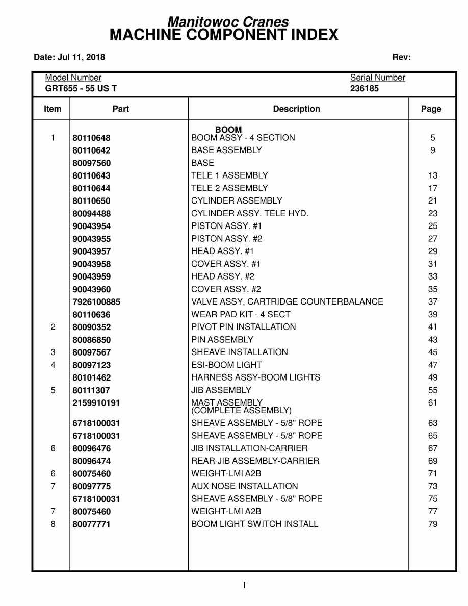 Grove GRT655 - 55US T Crane Parts Manual 236185 2018