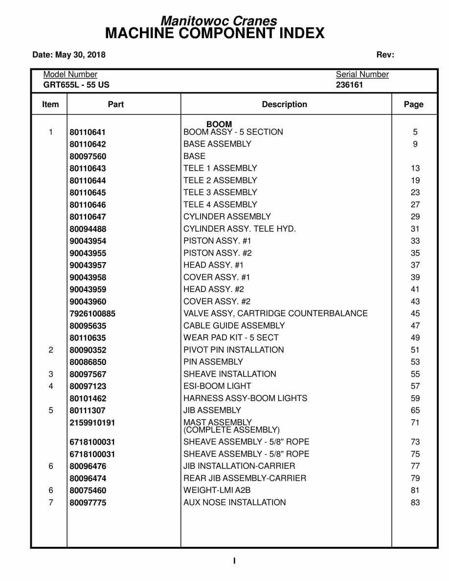 Grove GRT655L - 55US Crane Parts Manual 236161 2018