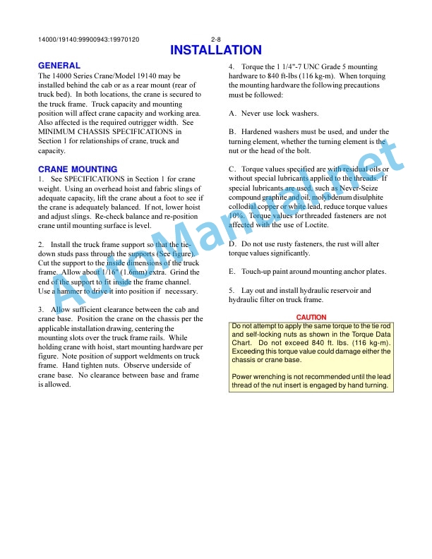 Alternative view of IMT 14000 Series Crane and Model 19140 (Metric Version) Volume 2 - PARTS AND SPECIFICATIONS 9990043