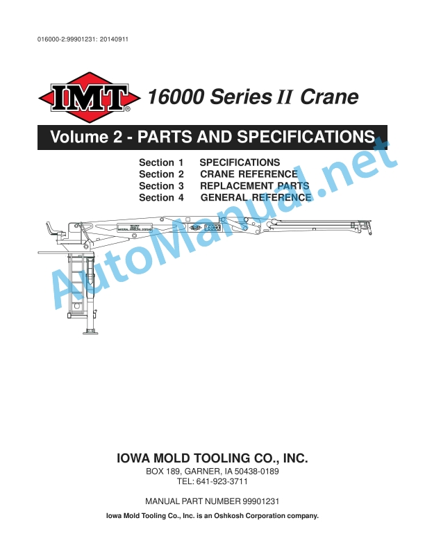 IMT 16000 Series II Crane Volume 2 - Parts and Specifications 99901231