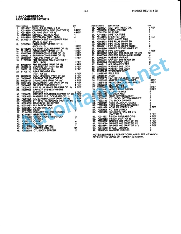 IMT Model 1154 Air Compressor (Dual Cooler - 8 GPM) Service Manual 99900379 12-16-92 4 IMT Model 1154 Air Compressor (Dual Cooler - 8 GPM) Service Manual 99900379 12-16-92 - Image 4