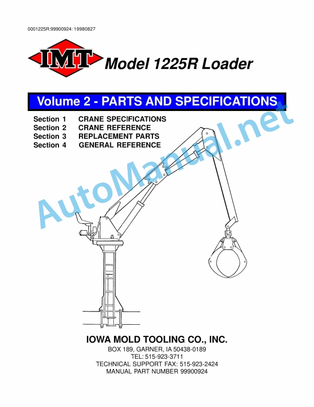 IMT Model 1225R Loader Volume 2 - PARTS AND SPECIFICATIONS 9990024