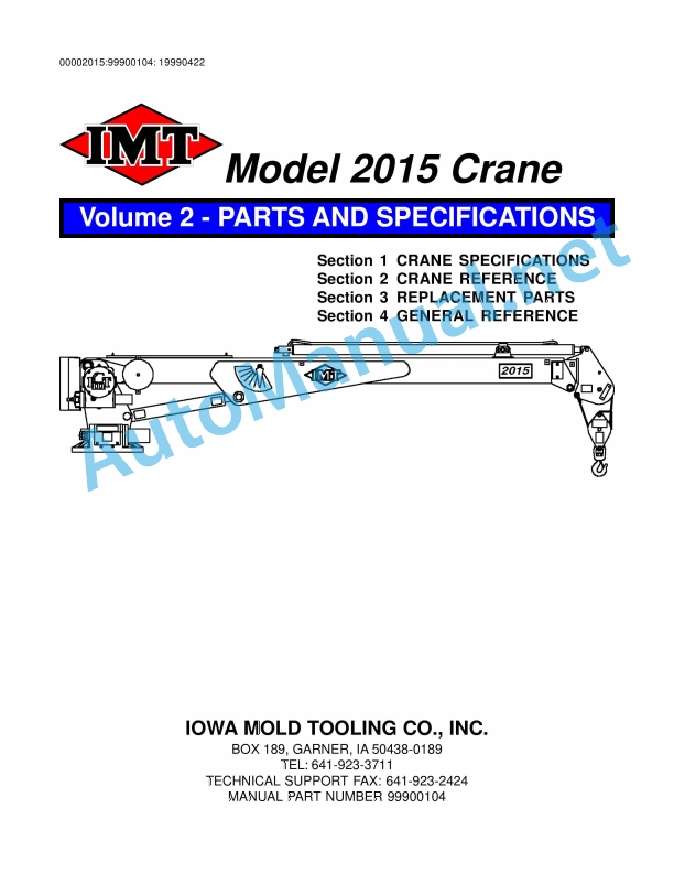 IMT Model 2015 Crane Volume 2 - PARTS AND SPECIFICATIONS 99900104