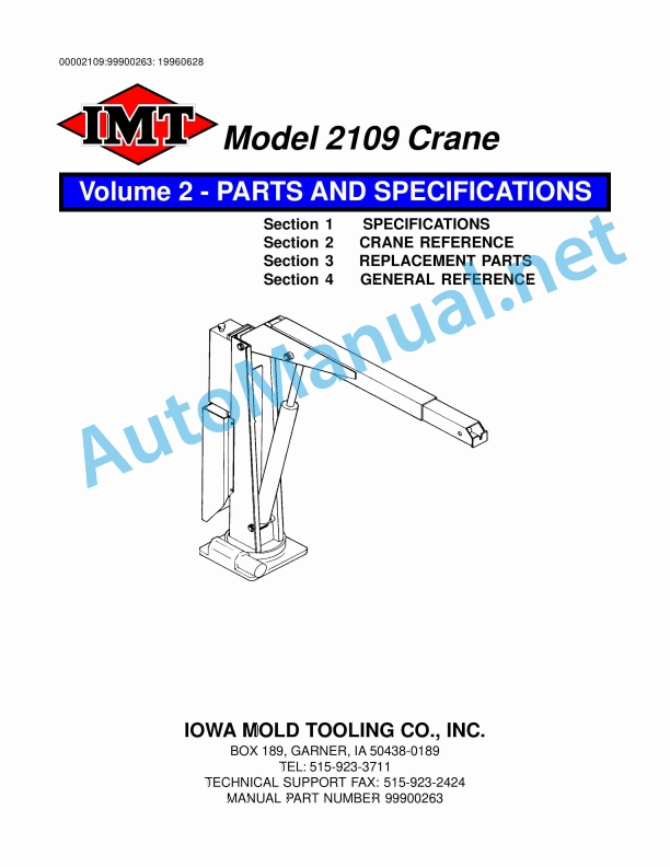 IMT Model 2109 Crane Volume 2 - PARTS AND SPECIFICATIONS 99900263 1 IMT Model 2109 Crane Volume 2 - PARTS AND SPECIFICATIONS 99900263