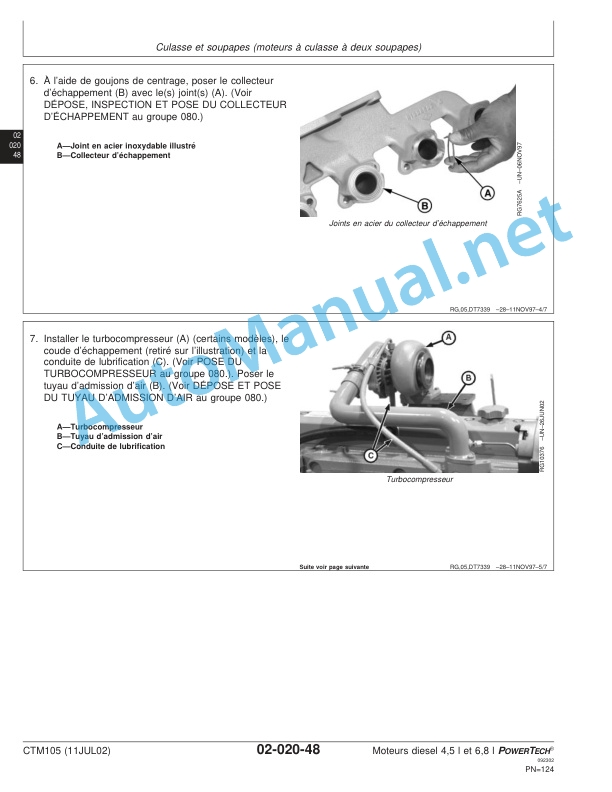 Alternative view of John Deere Diesel Engines 4.5 L and 6.8 L PowerTech - Base Engine Component Technical Manual CTM105 11JUL02 French
