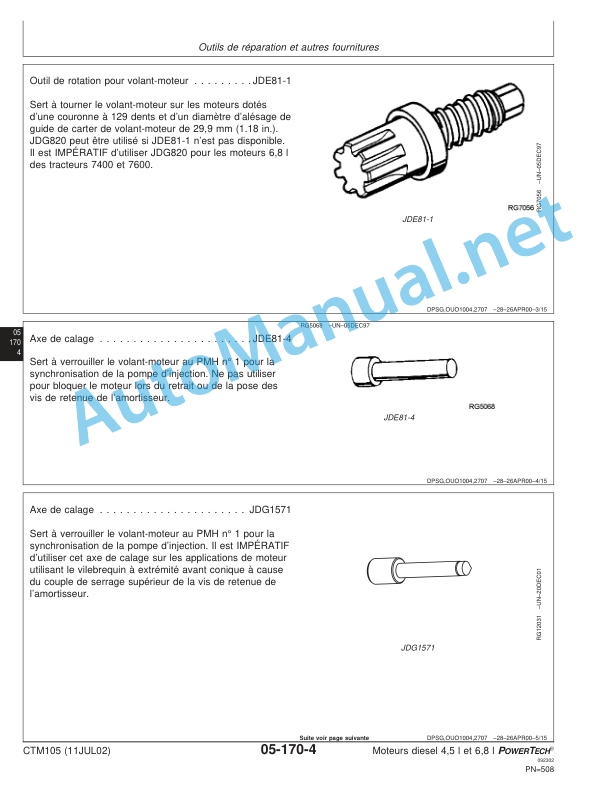 John Deere Diesel Engines 4.5 L and 6.8 L PowerTech - Base Engine Component Technical Manual CTM105 11JUL02 French 5 John Deere Diesel Engines 4.5 L and 6.8 L PowerTech - Base Engine Component Technical Manual CTM105 11JUL02 French - Image 5