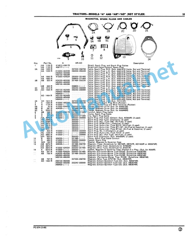 Alternative view of John Deere MODEL A TRACTOR (410000 - 476999) MODELS AR Parts Catalog PC674