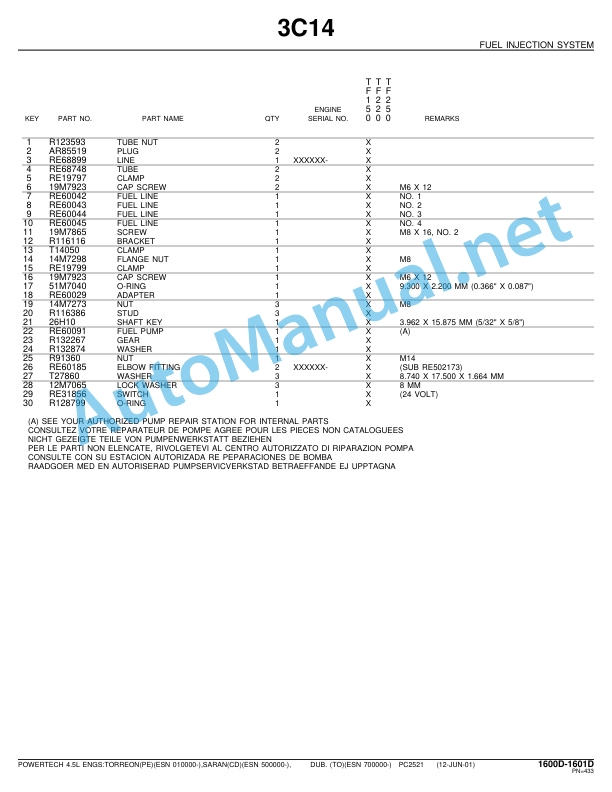 Alternative view of John Deere PowerTech 4.5 L - 4045 OEM Engines Parts Catalog PC2521 March 04, Revised
