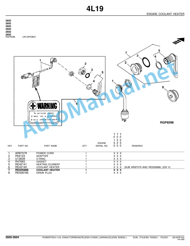 John Deere PowerTech 4.5 L - 4045 OEM Engines Parts Catalog PC2521 March 04, Revised 3 John Deere PowerTech 4.5 L - 4045 OEM Engines Parts Catalog PC2521 March 04, Revised - Image 3