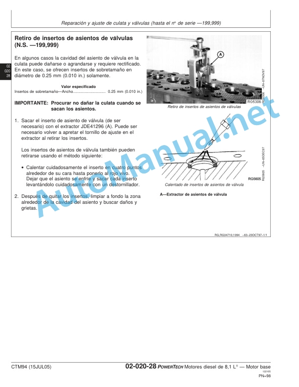 Alternative view of John Deere POWERTECH 8.1 L Diesel Engines - Base Engine Component Technical Manual CTM94 15-JUL-05 Spanish