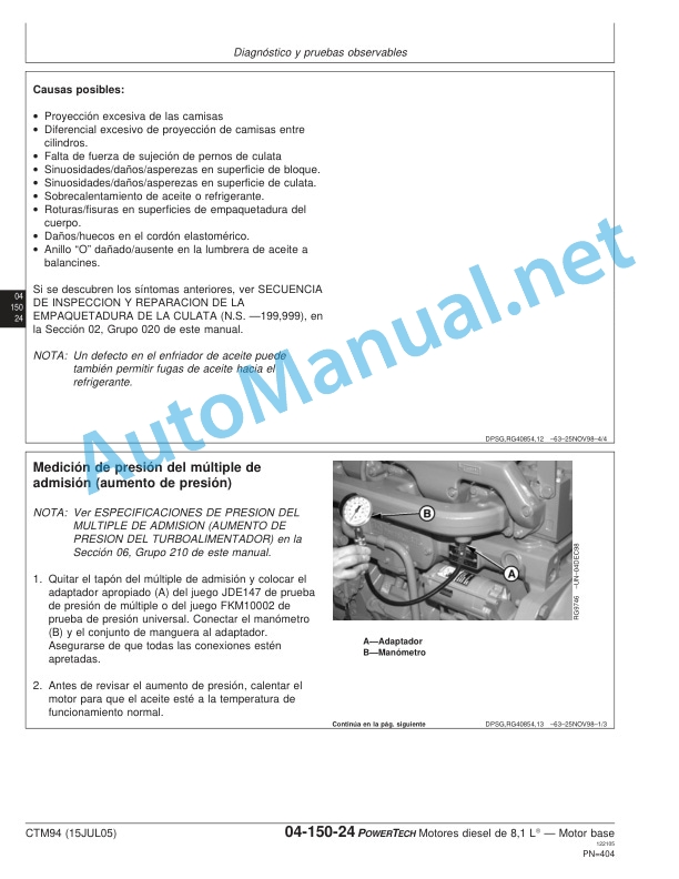 John Deere POWERTECH 8.1 L Diesel Engines - Base Engine Component Technical Manual CTM94 15-JUL-05 Spanish 5 John Deere POWERTECH 8.1 L Diesel Engines - Base Engine Component Technical Manual CTM94 15-JUL-05 Spanish - Image 5