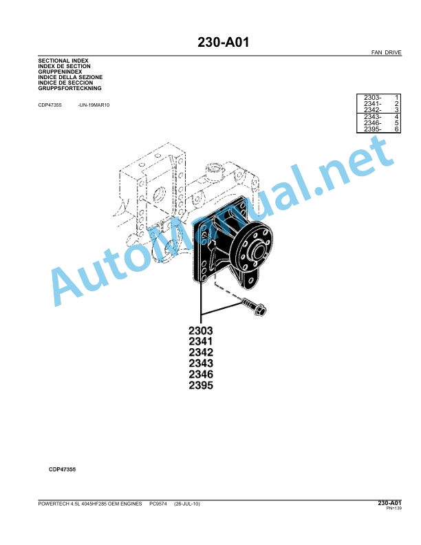 Alternative view of John Deere POWERTECH - E 4.5L OEM (4045 Tier 3 Engine) 4045HF285 Parts Catalog PC9574 Jul-10