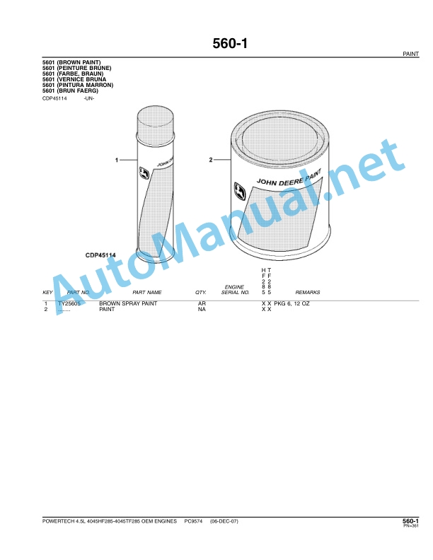 John Deere POWERTECH - E 4.5L OEM (4045 TIER 3 ENGINE) Parts Catalog PC9574 Dec-07 4 John Deere POWERTECH - E 4.5L OEM (4045 TIER 3 ENGINE) Parts Catalog PC9574 Dec-07 - Image 4