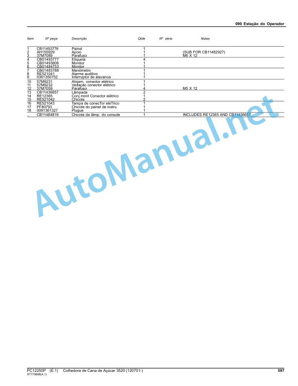 John Deere Sugarcane Harvester 3520 (120701-) Parts Catalog PC12250P July 2014 Portuguese 4 John Deere Sugarcane Harvester 3520 (120701-) Parts Catalog PC12250P July 2014 Portuguese - Image 4