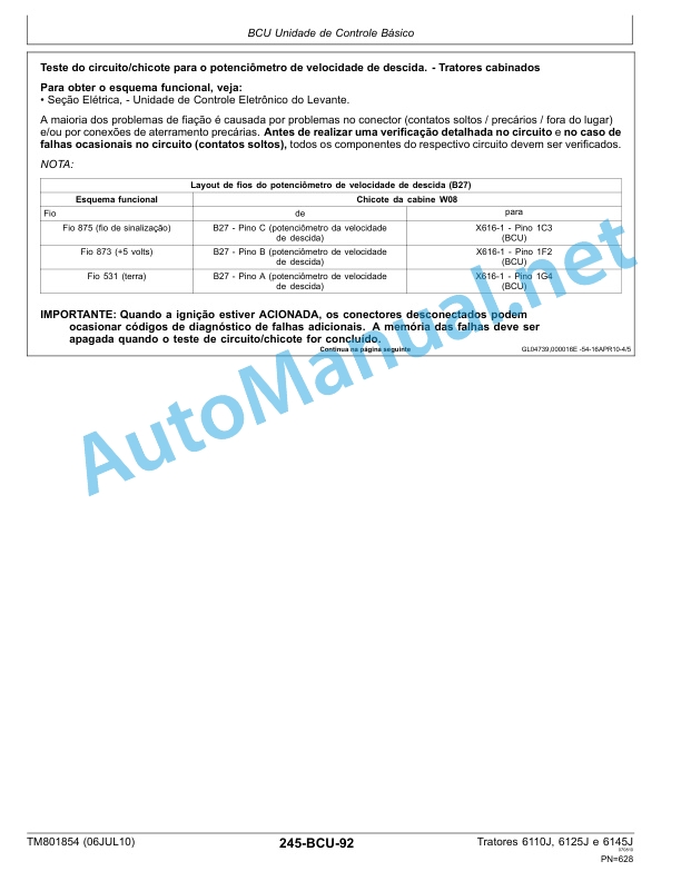 John Deere Tractors 6110J, 6125J and 6145J Diagnostics (Tractors 6110J, 6125J and 6145J Diagnostics) Technical Manual TM801854 06JUL10 Portuguese 4 John Deere Tractors 6110J, 6125J and 6145J Diagnostics (Tractors 6110J, 6125J and 6145J Diagnostics) Technical Manual TM801854 06JUL10 Portuguese - Image 4