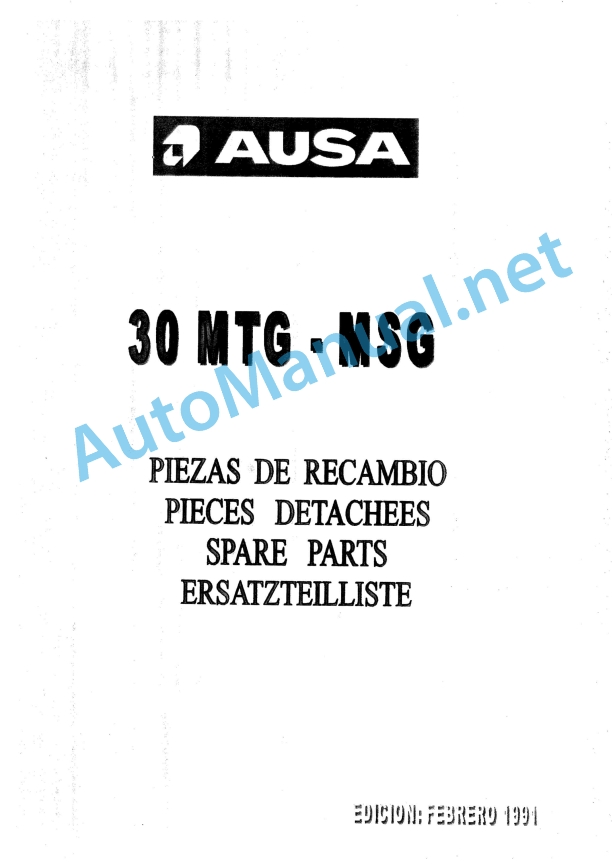 Kubota 30 MTG - MSG Parts Manual February 1991 Multiple (Spanish, French, English, German)