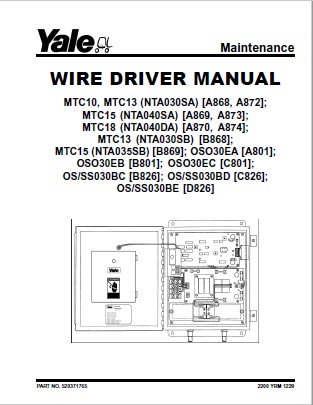 Alternative view of Yale A868 (MTC1013 - NTA030SA) Forklift Service Manual
