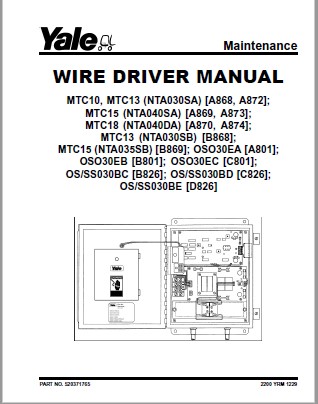 Alternative view of Yale A869 (MTC15 - NTA040SA) Forklift Service Manual
