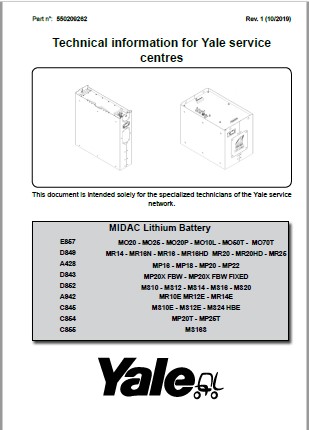 Alternative view of Yale C845 (MS10E - MS12E - MS24HBE) Forklift Service Manual
