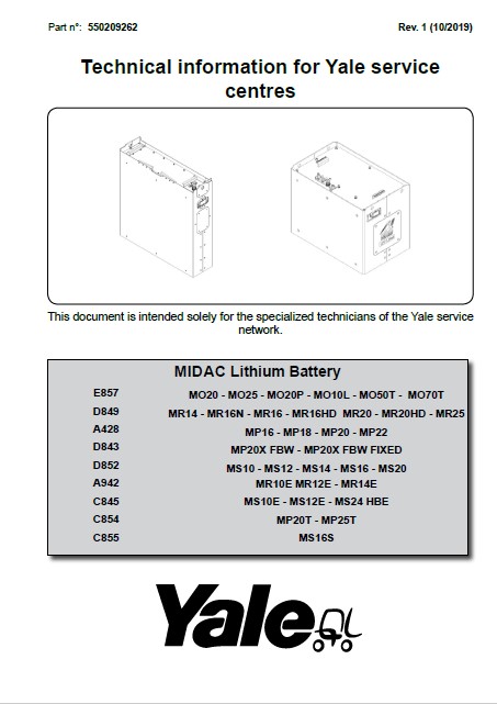 Alternative view of Yale D852 (MS10 - MS12 - MS14 - MS16 - MS20) Forklift Service Manual