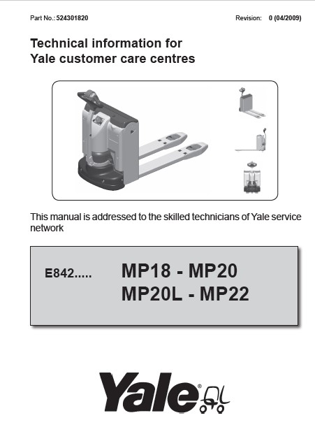 Yale E842 (MP18 AC - MP20 AC - MP20L AC - MP22 AC) Forklift Service Manual