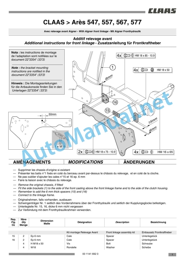 Claas Ares 577-547 Atz, Atx (A05) Tractors Assembly Instruction EN 24 Claas Ares 577-547 Atz, Atx (A05) Tractors Assembly Instruction EN - Image 24