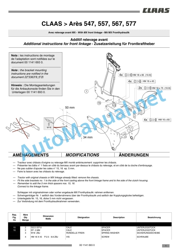 Claas Ares 577-547 Atz, Atx (A05) Tractors Assembly Instruction EN 25 Claas Ares 577-547 Atz, Atx (A05) Tractors Assembly Instruction EN - Image 25